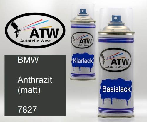 BMW, Anthrazit (matt), 7827: 400ml Sprühdose + 400ml Klarlack - Set, von ATW Autoteile West.